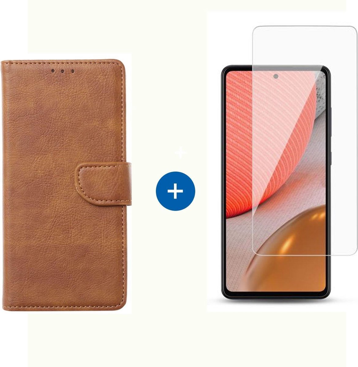 BixB Samsung A72 hoesje - Samsung Galaxy A72 screenprotector - Book Case Wallet - Bruin