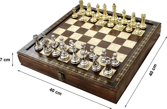 Handgemaakte houten schaakbord met opbergsysteem - Metalen Schaakstukken | bol.com