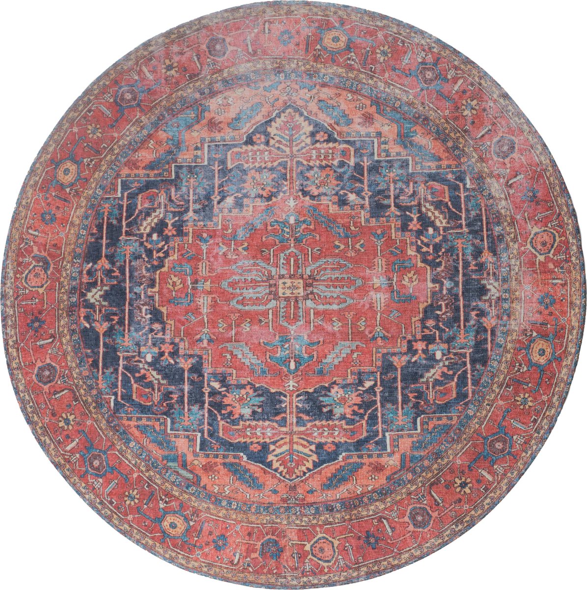 Veer Carpets Vloerkleed Heris Red 01 Rond ø160 cm - Laagpolig Vloerkleed – Vintage / Klassiek Design Rood