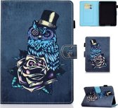 Voor Kindle Youth Edition 2019 Horizontaal TPU Geschilderd Plat Feather Case Anti-slip strip met Slaapfunctie & Pen Cover & Card Slot & Holder (Owl)