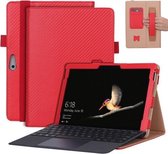 Voor Microsoft Surface Go 1/2 Koolstofvezel Stro Mat Textuur PU Leer Tablet PC Beschermhoes met Toetsenbordsleuf & Beugel & Handsteun & Kaartsleuven & Portemonnee-functie (rood)