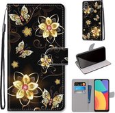 Voor Alcatel 1L (2021) Gekleurde tekening Cross Texture Horizontale Flip PU lederen tas met houder & kaartsleuven & portemonnee & lanyard (Gold Diamond Butterfly)