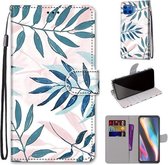 Voor Motorola Moto G 5G Plus Gekleurde Tekening Cross Textuur Horizontale Flip PU Lederen Case met Houder & Kaartsleuven & Portemonnee & Lanyard (Roze Groen Blad)
