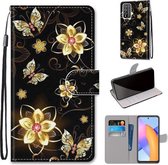 For Honor 10X Lite Gekleurde Tekening Cross Textuur Horizontale Flip PU Leren Case met Houder & Kaartsleuven & Portemonnee & Lanyard (Goud Diamant Vlinder)