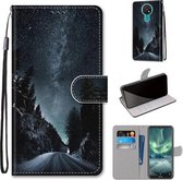 Voor Nokia 7.2 Gekleurde Tekening Cross Textuur Horizontale Flip PU Lederen Case met Houder & Kaartsleuven & Portemonnee & Lanyard (Mountain Road Sterrenhemel)