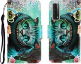 Gekleurde Tekening Horizontale Flip Leren Case met Houder & Kaartsleuf & Portemonnee Voor Huawei P Smart 2021 / Y7a (Groene Ogen)