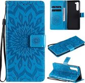Voor Motorola Edge Pressed Printing Zonnebloempatroon Horizontale Flip PU lederen tas met houder & kaartsleuven & portemonnee & lanyard (blauw)