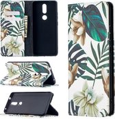 Voor Nokia 2.4 Gekleurde Tekening Patroon Onzichtbare Magnetische Horizontale Flip PU Lederen Case met Houder & Kaartsleuven & Portemonnee (Rode Bladeren)