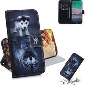 Voor Nokia 3.4 Gekleurde tekening Horizontale flip lederen tas, met houder & kaartsleuven en portemonnee (Wolf en hond)