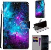 Voor Nokia 3 Gekleurde Tekening Cross Textuur Horizontale Flip PU Lederen Case met Houder & Kaartsleuven & Portemonnee & Lanyard (Paars Groen Sterrenhemel)