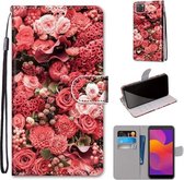 Voor Huawei Y5p / Honor 9S Gekleurde Tekening Cross Textuur Horizontale Flip PU Lederen Case met Houder & Kaartsleuven & Portemonnee & Lanyard (Pink Rose Garden)