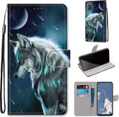 Voor OPPO A52 / A92 / A72 Gekleurde Tekening Cross Textuur Horizontale Flip PU Lederen Case met Houder & Kaartsleuven & Portemonnee & Lanyard (Peinzende Wolf)