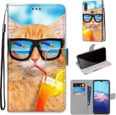 Voor Motorola Moto E (2020) Gekleurde Tekening Cross Texture Horizontale Flip PU Leren Case met Houder & Kaartsleuven & Portemonnee & Lanyard (Cat Drinking Soda)