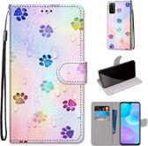 Voor Huawei Honor 30 Lite Gekleurde Tekening Cross Textuur Horizontale Flip PU Lederen Case met Houder & Kaartsleuven & Portemonnee & Lanyard (Voetafdruk Waterdruppels)