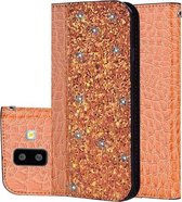 Krokodiltextuur Glitterpoeder Horizontale leren flip-hoes voor Galaxy J6 +, met kaartsleuven en houder (oranje)