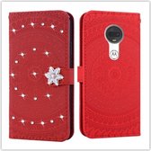 Voor Motorola Moto G7 Pressed Printing Plak boorpatroon Horizontale Flip PU lederen tas met houder & kaartsleuven & portemonnee & & lanyard (rood)