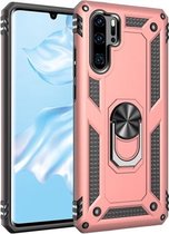 Armor schokbestendige TPU + pc-beschermhoes voor Huawei P30 Pro, met 360 graden rotatiehouder (roségoud)