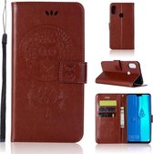 Windgong Uil Embossing Patroon Horizontale Leren Flip Case met Houder & Kaartsleuven & Portemonnee Voor Huawei Y9 (2019) / Enjoy 9 Plus (Bruin)