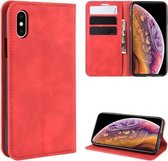 Voor iPhone XS Retro-skin Business magnetische zuignap lederen tas met portemonnee-beugel-boorkop (rood)