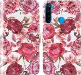 Voor Xiaomi Redmi Note 8T 3D-schilderij Gekleurd tekeningpatroon Horizontaal Flip TPU + PU lederen tas met houder & kaartsleuven & portemonnee & lanyard (rode bloemen)