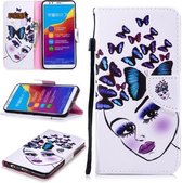 Voor Huawei Honor 7C Gekleurde Tekening Patroon Horizontale Flip TPU + PU Lederen Case met Houder & Kaartsleuven & Portemonnee & Lanyard (Vlinders Meisje)