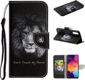 Voor Samsung Galaxy A50 Gekleurd Tekening Patroon Horizontaal Flip TPU + PU Lederen Hoesje met Houder & Kaartsleuven & Portemonnee & Lanyard (Leeuw)