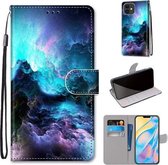 Gekleurde tekening Cross Texture Horizontale Flip PU lederen tas met houder & kaartsleuven & portemonnee & lanyard voor iPhone 12/12 Pro (kleurrijke wolken)
