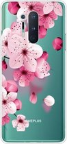 Voor OnePlus 8 Pro gekleurd tekenpatroon zeer transparant TPU beschermhoes (kersenbloesems)