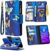 Voor Huawei Y7 (2019) Gekleurde Tekening Patroon Rits Horizontale Flip Leren Case met Houder & Kaartsleuven & Portemonnee (Gouden Vlinder)