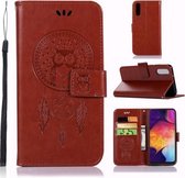 Windgong Uil Embossing Patroon Horizontale Leren Flip Case voor Galaxy A70, met Houder & Kaartsleuven & Portemonnee (Bruin)