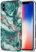 TPU Gilt Marble Pattern beschermhoes voor iPhone XS Max (groen)