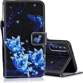 Blauw Folwer Pattern horizontale flip lederen hoes voor Huawei P20 Pro, met houder en kaartsleuven en portemonnee