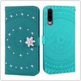 Voor Huawei P30 Pressed Printing Steken boorpatroon Horizontale Flip PU lederen tas met houder & kaartsleuven & portemonnee & & lanyard (grasgroen)