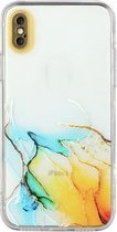 Holle marmeren patroon TPU rechte rand fijn gat beschermhoes voor iPhone XS / X (geel blauw)