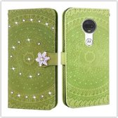 Voor Motorola Moto G7 Pressed Printing Steken boorpatroon Horizontale Flip PU lederen tas met houder & kaartsleuven & portemonnee & & lanyard (groen)