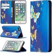 Gekleurde tekening patroon onzichtbare magnetische horizontale flip PU lederen tas met houder & kaartsleuven & portemonnee voor iPhone 8 Plus & 7 Plus (gouden vlinders)