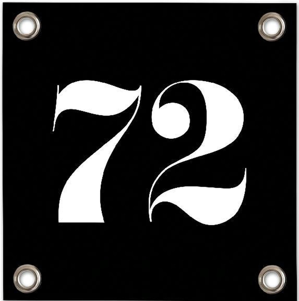Huisnummer 72 zwart - Huisnummers - PVC- Vinyl- Zeildoek - 30x30cm