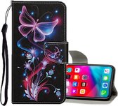 Voor iPhone XS Max Gekleurd tekeningpatroon Horizontaal lederen flip-hoesje met houder & kaartsleuven en portemonnee (fluorescerende vlinder)