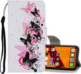 Voor iPhone 11 Gekleurd tekeningpatroon Horizontaal leren flip-hoesje met houder & kaartsleuven & portemonnee (vier vlinders)