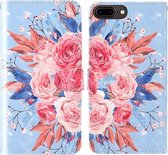 Voor iPhone 7 Plus / 8 Plus 3D-schilderij Gekleurd tekeningpatroon Horizontaal Flip TPU + PU-lederen hoes met houder & kaartsleuven & portemonnee & lanyard (gekleurde bloemen)