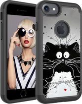 Gekleurd tekenpatroon PC + TPU beschermhoes voor iPhone 7/8 (zwart-witte katten)