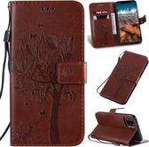 Tree & Cat Pattern Pressed Printing Horizontale Flip PU lederen tas met houder & kaartsleuven & portemonnee & lanyard voor iPhone 11 Pro Max (bruin)