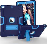 Voor iPad Air contrastkleur siliconen + pc combinatiebehuizing met houder (marineblauw + blauw)