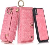 Voor iPhone X POLA Multifunctionele Fashion Weave Magnetische Horizontale Flip Leren Case met Kaartsleuven & Portemonnee & Fotolijst & Lanyard (Roze)