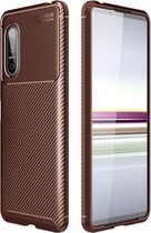Voor Sony Xperia 5 II koolstofvezel textuur schokbestendig TPU-hoesje (bruin)
