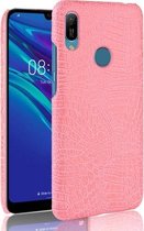 Schokbestendige krokodiltextuur pc + PU-hoes voor Huawei Y6 (2019) (roze)