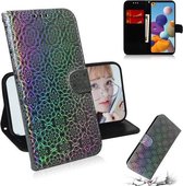 Voor Galaxy A21 Effen Kleur Kleurrijke Magnetische Gesp Horizontale Flip PU Lederen Case met Houder & Kaartsleuven & Portemonnee & Lanyard (Zilver)