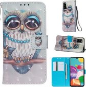 Voor Galaxy A41 3D Schilderen Horizontale Flip Leren Case met Houder & Kaartsleuf & Portemonnee & Lanyard (Leuke Uil)