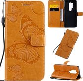 Voor OnePlus 8 Pro 3D Vlinders Embossing Patroon Horizontale Flip Leren Case met Houder & Kaartsleuf & Portemonnee & Lanyard (Geel)