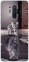 Voor OnePlus 8 Pro gekleurd tekeningpatroon zeer transparant TPU beschermhoes (Cat Tiger)